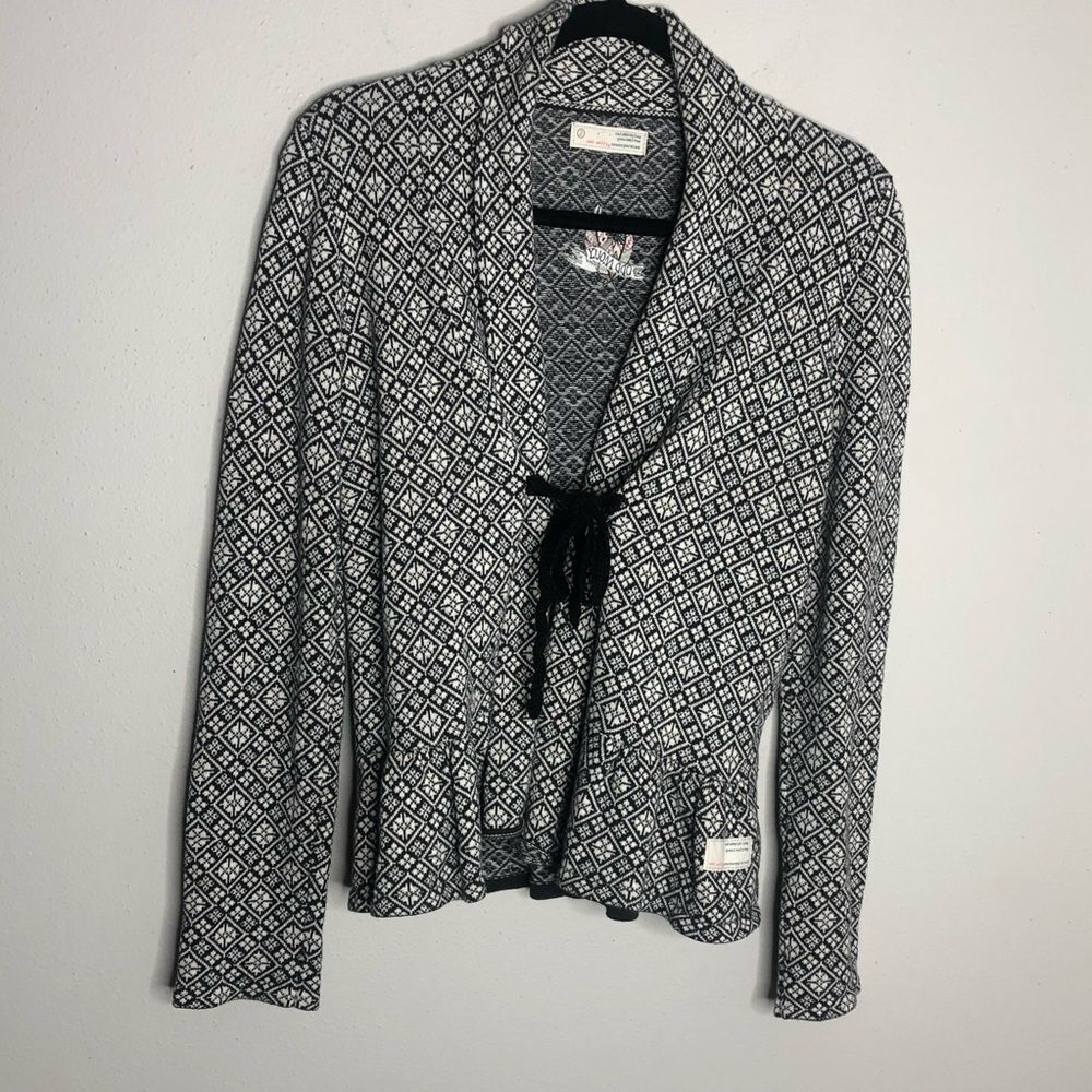 Anthropologie Odd Molly Patterned Black and White Tie Front Cardigan Sweater